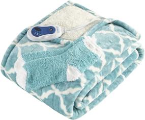 img 4 attached to 🔌 Ultra-Soft Electric Poncho Throw: Comfort Spaces Plush to Sherpa Blanket with Matching Socks - Hypoallergenic, Reversible, and Warm - Ogee Aqua Design