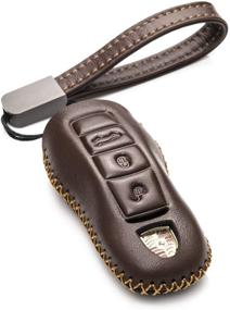 img 4 attached to Vitodeco Genuine Leather Smart Key Fob Case With Leather Key Strap Compatible For Porsche 718 Interior Accessories