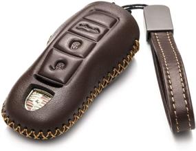 img 3 attached to Vitodeco Genuine Leather Smart Key Fob Case With Leather Key Strap Compatible For Porsche 718 Interior Accessories