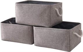img 4 attached to 📦 Tegance Foldable Sturdy Fabric Storage Baskets with Handles - Large Rectangular Decorative Bins for Organizing Shelves, Nursery, Closet, Toy &amp; Blanket Storage (3 Pack 15.7x11.8x8.3")