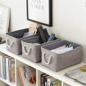 img 2 attached to 📦 Tegance Foldable Sturdy Fabric Storage Baskets with Handles - Large Rectangular Decorative Bins for Organizing Shelves, Nursery, Closet, Toy &amp; Blanket Storage (3 Pack 15.7x11.8x8.3")