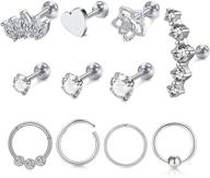 💎 dazzle with longita 16g stainless steel tragus cartilage earrings - diamond butterfly studs for women - screwed back - 6mm 1/4&#34; silver pack logo