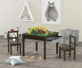 img 1 attached to 🚧 UTEX 2-in-1 Kids Construction Play Table: Espresso with Grey Drawer and Built-in Plate with Storage Drawers