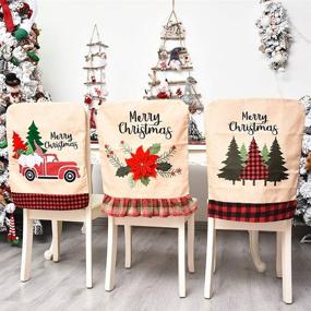 img 4 attached to Jhua Christmas Back Chair Cover Set: Festive Linen Dining Chair Covers for Xmas Banquets and Dinner Decor