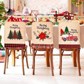 img 1 attached to Jhua Christmas Back Chair Cover Set: Festive Linen Dining Chair Covers for Xmas Banquets and Dinner Decor