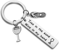 🍷 choroy beach lover wine keychain - toes in the sand, wine in hand - stainless steel keychain gift for wine lovers on the beach logo