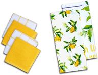 🍋 amour infini citrus splash 6 pack kitchen set with decorative kitchen towels (28” x 18”) and terry dishcloths (12” x 12”), 100% cotton, machine washable, super soft and ultra absorbent, yellow logo