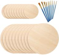 10-pack 12 inch & 10-pack 6 inch unfinished wooden circles - round wood crafts and blank wooden signs set with 10 paint brushes. ideal for crafts, door hangers, wood burning, and decorations logo