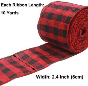 img 2 attached to 🎁 Amgate 3 Rolls 2.5" Christmas Wired Edge Ribbons - 30 Yards Red & Black Plaid Ribbon, Black & White Buffalo Check Ribbon, and Burlap Wreaths Ribbon - for Holiday Decoration and DIY Bows