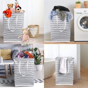 img 1 attached to 🧺 Large Collapsible Laundry Hamper with Handles - Gray Dirty Clothes Hamper for Bedroom, Freestanding Toy and Clothing Storage Basket