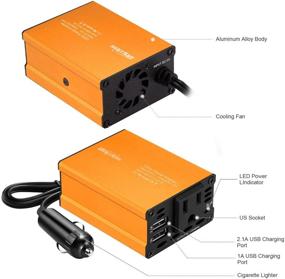 img 3 attached to Bapdas 150W Car Power Inverter DC 12V to 110V AC Car Converter with 2 USB Ports - Orange