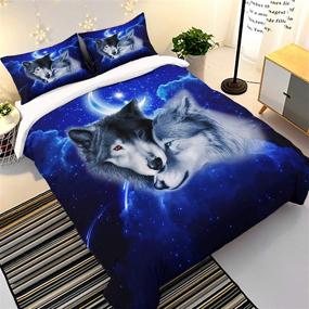 img 3 attached to 🌌 Galaxy Wolf Duvet Cover Sets - Stunning 3D Animal Print Quilt Cover - Soft Comforter and 2 Pillow Shams - Queen Size 90"x90