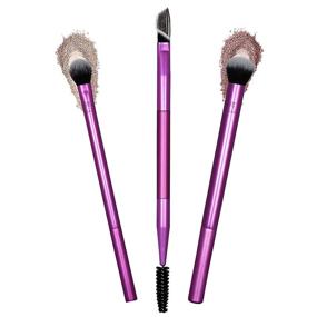 img 1 attached to Real Techniques Eyeshadow Makeup Brush Set with Bonus Brow Brush, 💄 Effortless Shade and Blend, 3 Pieces, Packaging and Handle Color May Vary