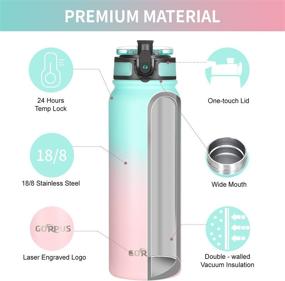 img 2 attached to 20oz Insulated Stainless Steel Vacuum Water Bottle with Straw Lid, Flip Top Lid, and Wide Mouth Lid - 🥤 Kids Double Walled Metal Sports Water Bottles - LeakProof Thermos with Stickers for Men, Women, and Kids - Includes 3 Lids