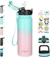 20oz insulated stainless steel vacuum water bottle with straw lid, flip top lid, and wide mouth lid - 🥤 kids double walled metal sports water bottles - leakproof thermos with stickers for men, women, and kids - includes 3 lids логотип