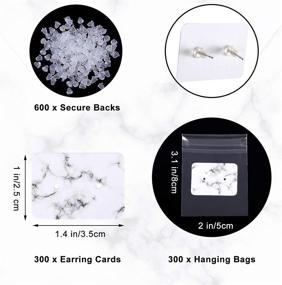 img 3 attached to 📦 1200 Marble Earring Display Cards Set - Includes 300 Paper Earring Display Cards, 600 Earring Backs, and 300 Self-Seal Bags for Jewelry (1 x 1.4 Inch, White)