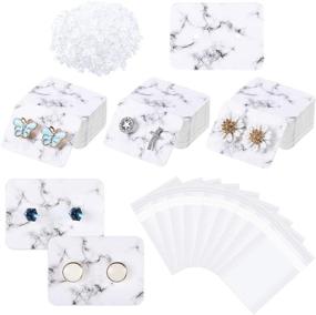 img 4 attached to 📦 1200 Marble Earring Display Cards Set - Includes 300 Paper Earring Display Cards, 600 Earring Backs, and 300 Self-Seal Bags for Jewelry (1 x 1.4 Inch, White)