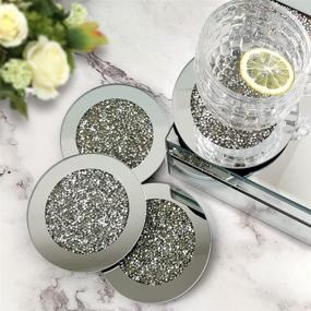 img 2 attached to 🪞 GIMORRTO Glass Mirror Coaster Set of 4, 4x4 Inch Crushed Diamond Cup Mat Tabletop Decor for Restaurant Kitchen Bar Dining Table … (4x4)