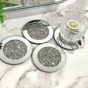 img 4 attached to 🪞 GIMORRTO Glass Mirror Coaster Set of 4, 4x4 Inch Crushed Diamond Cup Mat Tabletop Decor for Restaurant Kitchen Bar Dining Table … (4x4)