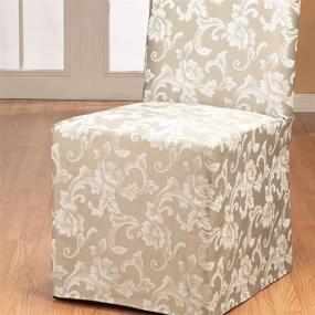 img 1 attached to 🛋️ Enhance Your Home Décor with SURE FIT Scroll Long Dining Room Chair Slipcover - Relaxed Fit, Machine Washable, Cotton/Polyester Blend in Elegant Champagne Color