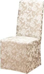 img 4 attached to 🛋️ Enhance Your Home Décor with SURE FIT Scroll Long Dining Room Chair Slipcover - Relaxed Fit, Machine Washable, Cotton/Polyester Blend in Elegant Champagne Color