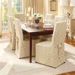 img 2 attached to 🛋️ Enhance Your Home Décor with SURE FIT Scroll Long Dining Room Chair Slipcover - Relaxed Fit, Machine Washable, Cotton/Polyester Blend in Elegant Champagne Color