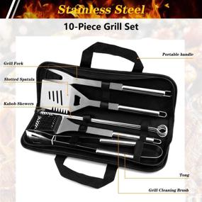 img 1 attached to 🔥 Ultimate Grill Tools Set: 10-Piece Stainless Steel BBQ Accessories Kit with Case and Cleaning Brush - Perfect for Camping and Outdoor Grilling