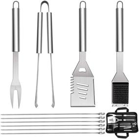 img 4 attached to 🔥 Ultimate Grill Tools Set: 10-Piece Stainless Steel BBQ Accessories Kit with Case and Cleaning Brush - Perfect for Camping and Outdoor Grilling