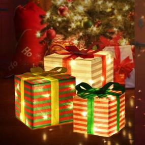 img 4 attached to 🎁 Christmas Lighted Gift Boxes with LED Lights - Set of 3, Tree Partner, 3 Bows, Timer, Battery & USB Powered, Shiny Strip Boxes with Iron Bracket Inside, Party Home Xmas Decor