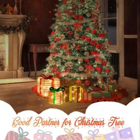 img 1 attached to 🎁 Christmas Lighted Gift Boxes with LED Lights - Set of 3, Tree Partner, 3 Bows, Timer, Battery & USB Powered, Shiny Strip Boxes with Iron Bracket Inside, Party Home Xmas Decor