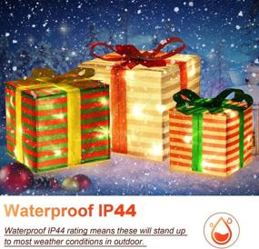 img 2 attached to 🎁 Christmas Lighted Gift Boxes with LED Lights - Set of 3, Tree Partner, 3 Bows, Timer, Battery & USB Powered, Shiny Strip Boxes with Iron Bracket Inside, Party Home Xmas Decor