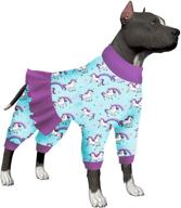 stylish lovinpet large dog onesie with magical unicorn rainbow prints 🦄 - full belly coverage, lightweight pullover jumpsuit for pitbulls, bulldogs, and larger puppies логотип