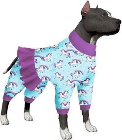 img 4 attached to Stylish LovinPet Large Dog Onesie with Magical Unicorn Rainbow Prints 🦄 - Full Belly Coverage, Lightweight Pullover Jumpsuit for Pitbulls, Bulldogs, and Larger Puppies