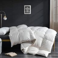 аксмайл пуховое одеяло-комфортер queen size - органический хлопок, для всех сезонов, наполнитель 750, объем в 42 унции, умеренная теплота, отельный комфорт - 90x90, слоновая кость логотип