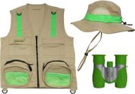 🦅 eagle eye explorer multi-piece set: cargo vest with reflective safety straps, 8x21 magnification binoculars, and safari hat for boys and girls (x-small, 3-piece set in tan: vest, hat, and binoculars) logo