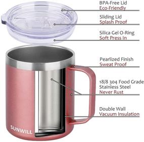 img 2 attached to SUNWILL 14 oz Coffee Mug Set, Vacuum Insulated Camping Mug with Lid, Double Wall Stainless Steel Travel Tumbler, Coffee Cup Outdoor, Cool Grey & Rose Gold - 2 Pack