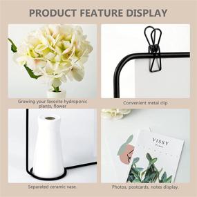 img 1 attached to 🖼️ ZHUOVERCI Minimalist Design Metal Photo Frame & Clip Display Stand with Hydroponic Vase & Artificial Flower - Ivory White | Home Décor for Desk or Room