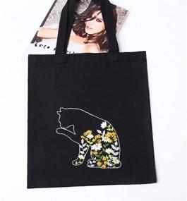 img 1 attached to 🐆 Harimau Canvas Tote Bag Embroidery Kit for Beginners - Black Kitten Pattern Cross Stitch Kit with Stamped Embroidery Bag, 1 Embroidery Hoop, Needle, Instruction Manual, and Color Threads