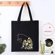 🐆 harimau canvas tote bag embroidery kit for beginners - black kitten pattern cross stitch kit with stamped embroidery bag, 1 embroidery hoop, needle, instruction manual, and color threads logo