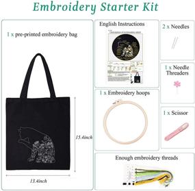 img 3 attached to 🐆 Harimau Canvas Tote Bag Embroidery Kit for Beginners - Black Kitten Pattern Cross Stitch Kit with Stamped Embroidery Bag, 1 Embroidery Hoop, Needle, Instruction Manual, and Color Threads