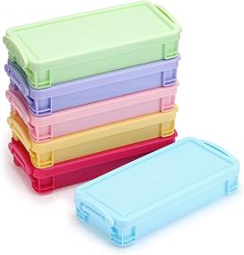 img 4 attached to 🖍️ BTSKY 6-Color Large Capacity Pencil Box: Stackable Colorful Storage Organizer for Office Supplies, Brushes, Watercolor Pens, and Drawing Tools