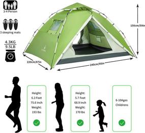 img 3 attached to 🏕️ AceHiking 4 Person Pop Up Tent - Family Camping, Instant Setup, Winter & Waterproof, Portable & Windproof for Camping, Hiking, Mountaineering