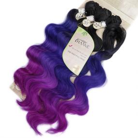 img 3 attached to 💇 Vibrant Ombre Color Hair Extensions 18", 20", 22" - Black, Blue, Purple | Heat Resistant Synthetic Fiber