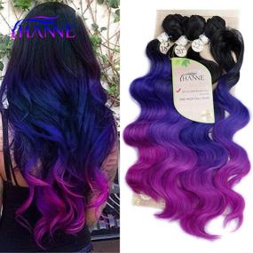 img 4 attached to 💇 Vibrant Ombre Color Hair Extensions 18", 20", 22" - Black, Blue, Purple | Heat Resistant Synthetic Fiber