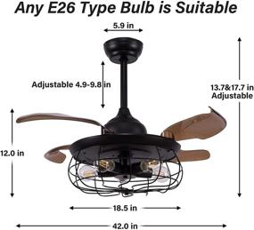 img 2 attached to 🏡 Enhance Your Space with 42" Industrial Retractable Ceiling Fans - Vintage Style Fandelier with Lights and Remote Controller - Perfect for Farmhouse, Living Room, Bedroom, and Restaurant - 5 Lights, 4 Fan Blades - Classy Black Finish