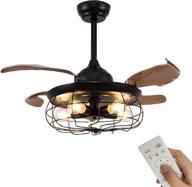 🏡 enhance your space with 42" industrial retractable ceiling fans - vintage style fandelier with lights and remote controller - perfect for farmhouse, living room, bedroom, and restaurant - 5 lights, 4 fan blades - classy black finish логотип