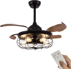 img 4 attached to 🏡 Enhance Your Space with 42" Industrial Retractable Ceiling Fans - Vintage Style Fandelier with Lights and Remote Controller - Perfect for Farmhouse, Living Room, Bedroom, and Restaurant - 5 Lights, 4 Fan Blades - Classy Black Finish