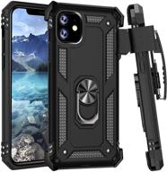 📱 iphone 12 case: military-grade heavy duty phone case with belt clip holster | kickstand function, magnetic car mount compatible | shockproof cover for iphone 12 pro (black) logo