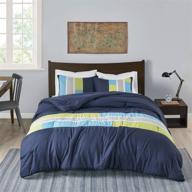 mi zone cozy comforter set - geometric stripes in vibrant colors - all-season bedding with matching shams, decorative pillow - full/queen size - pipeline navy - 4 piece set logo