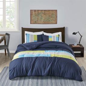 img 4 attached to Mi Zone Cozy Comforter Set - Geometric Stripes in Vibrant Colors - All-Season Bedding with Matching Shams, Decorative Pillow - Full/Queen Size - Pipeline Navy - 4 Piece Set